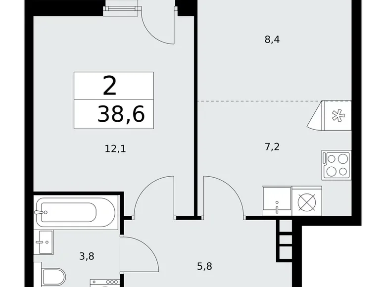 Appartement 2 chambres 39 m² Kommunarka, Russie