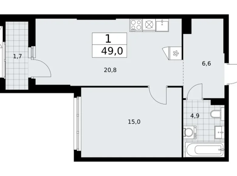 Квартира 1 комната 49 м² район Троицк, Россия