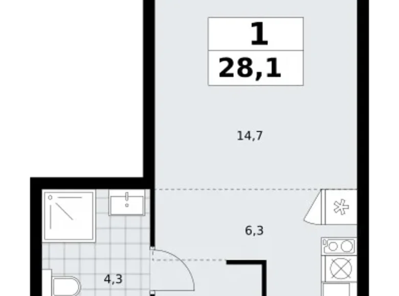 Appartement 1 chambre 28 m² Troïtsk, Russie