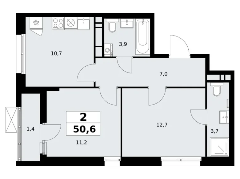 2 room apartment 51 m² Kommunarka, Russia
