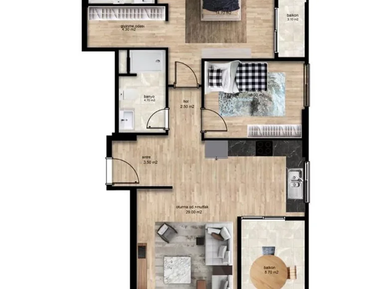 2 room apartment 120 m² Erdemli, Turkey