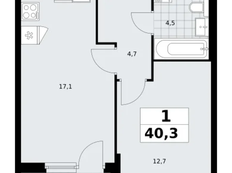 Wohnung 1 zimmer 40 m² Troizk, Russland