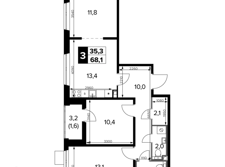 Appartement 3 chambres 68 m² Moscou, Russie