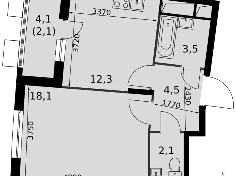 Apartamento 1 habitación 43 m² Razvilka, Rusia