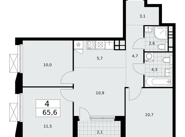 Mieszkanie 4 pokoi 66 m² Kommunarka, Rosja