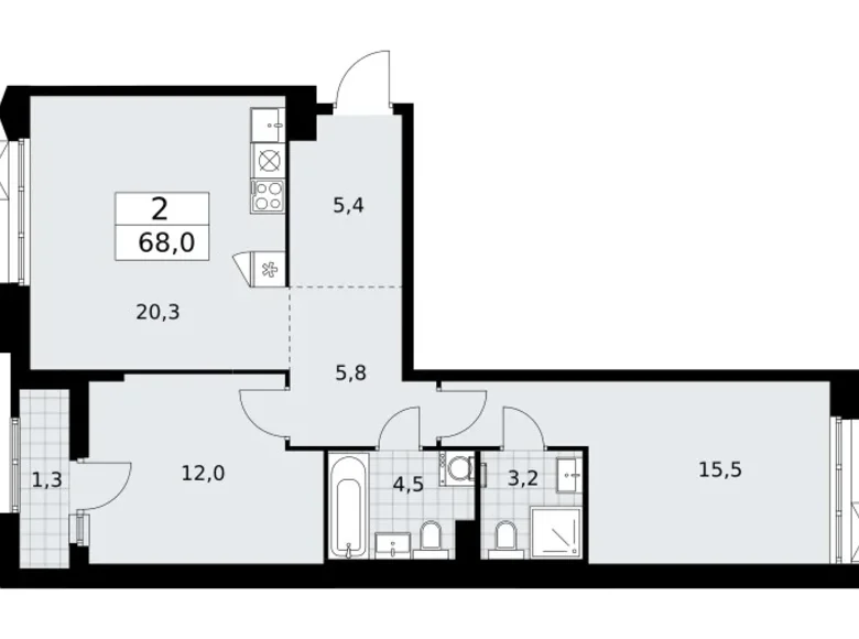 Квартира 2 комнаты 68 м² район Троицк, Россия