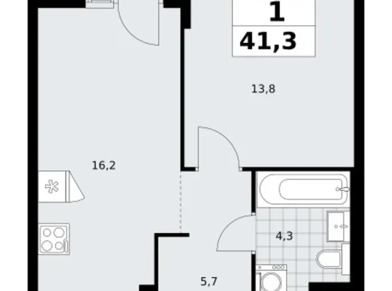 Квартира 1 комната 41 м² район Троицк, Россия