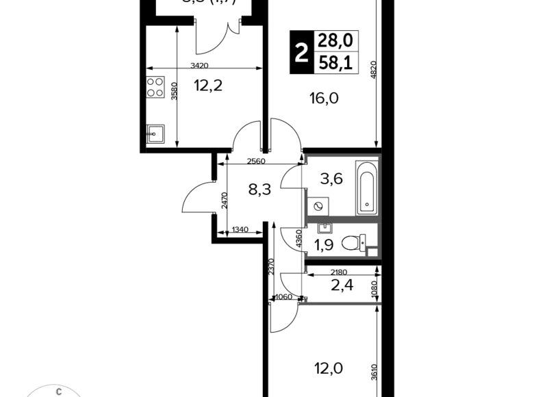 Wohnung 2 zimmer 58 m² Ljuberzy, Russland