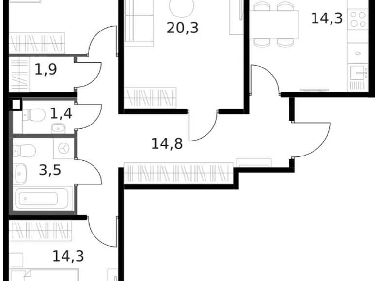3 room apartment 84 m² Moscow, Russia