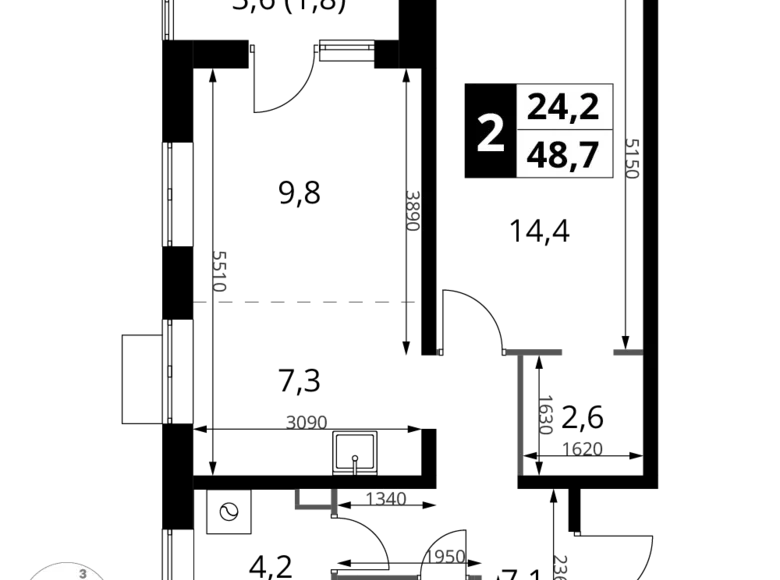 Wohnung 2 zimmer 49 m² Sapronovo, Russland