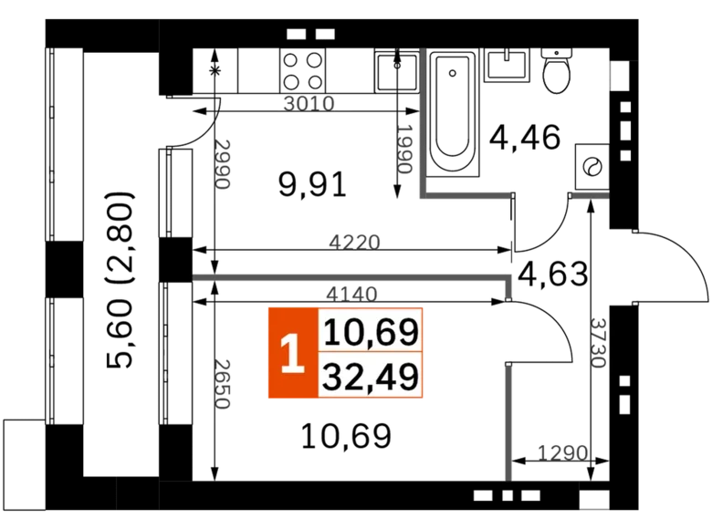 Mieszkanie 1 pokój 32 m² Odincovskij gorodskoj okrug, Rosja