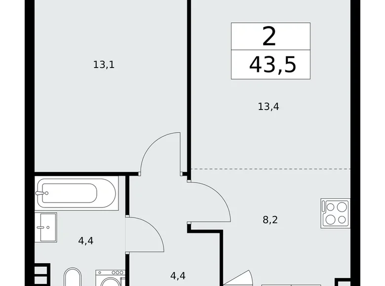 2 room apartment 44 m² Kommunarka, Russia