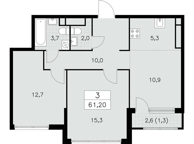 3 room apartment 61 m² Moscow, Russia