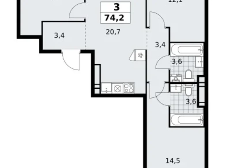 Mieszkanie 3 pokoi 74 m² Kommunarka, Rosja