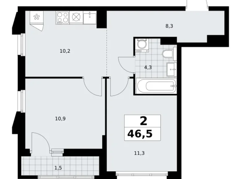 Appartement 2 chambres 47 m² Troïtsk, Russie