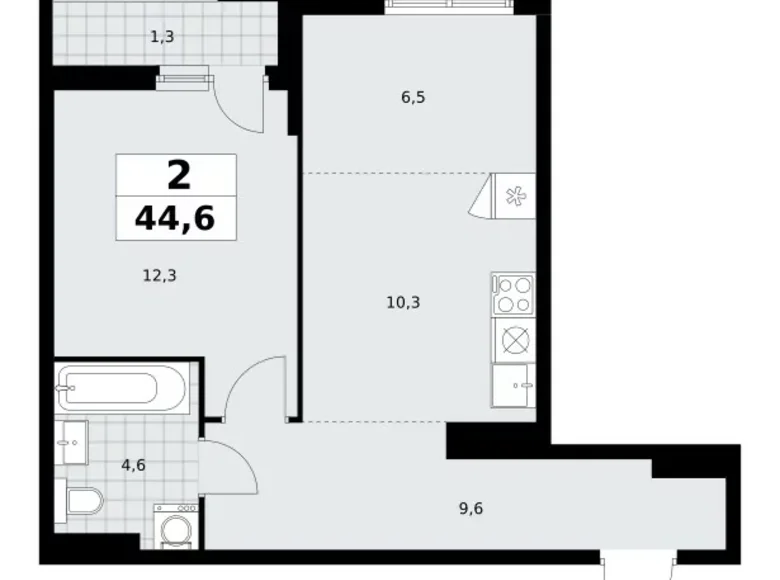 2 room apartment 45 m² Kommunarka, Russia