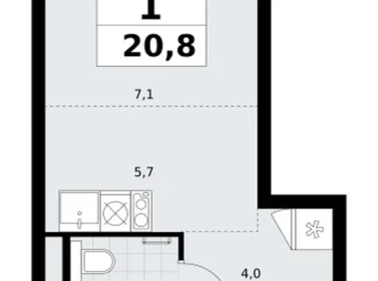Mieszkanie 1 pokój 21 m² Wnukowo, Rosja
