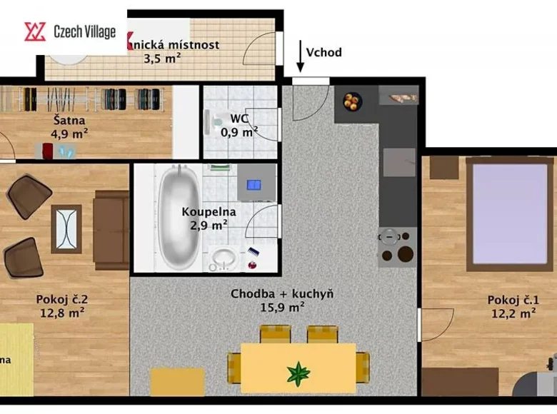 2 bedroom apartment 55 m² Smecno, Czech Republic