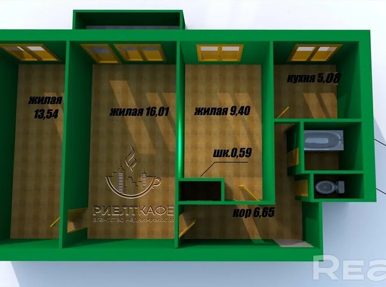 Mieszkanie 3 pokoi 55 m² Baranowicze, Białoruś