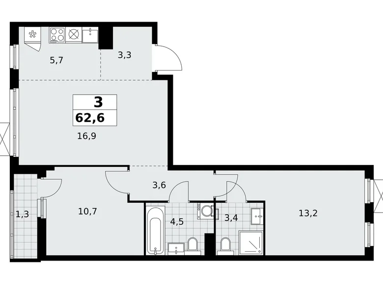 Apartamento 3 habitaciones 63 m² Kommunarka, Rusia
