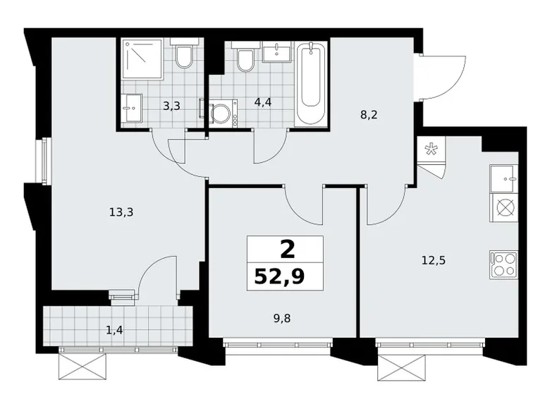 Appartement 2 chambres 53 m² Troïtsk, Russie