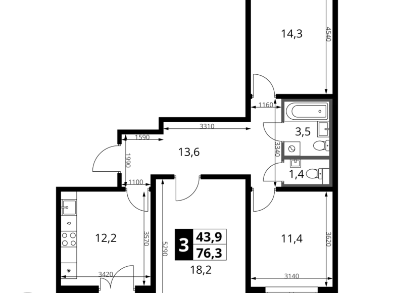 Квартира 3 комнаты 76 м² Химки, Россия