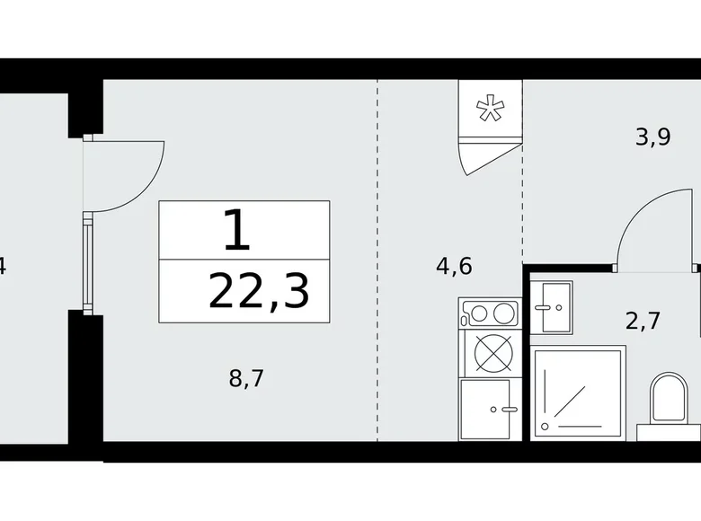 Apartamento 1 habitación 22 m² Troitsk, Rusia