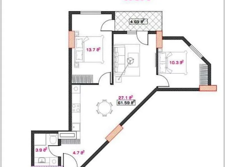 Квартира 3 комнаты 66 м² Батуми, Грузия