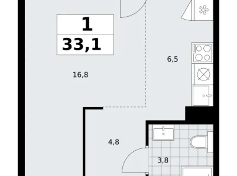 Apartamento 1 habitación 33 m² Troitsk, Rusia