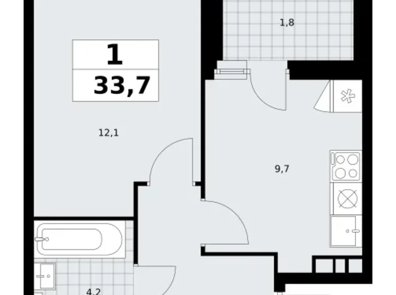 1 room apartment 34 m² Kommunarka, Russia