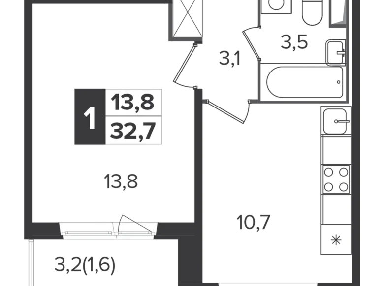 Квартира 1 комната 33 м² Ленинский городской округ, Россия