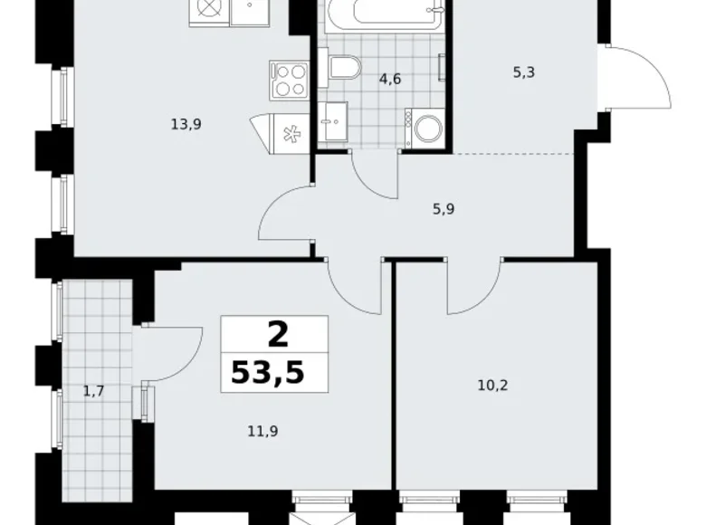 2 room apartment 54 m² Troitsk, Russia