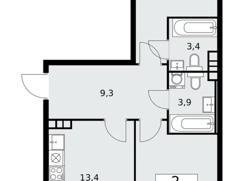 2 room apartment 61 m² Kommunarka, Russia