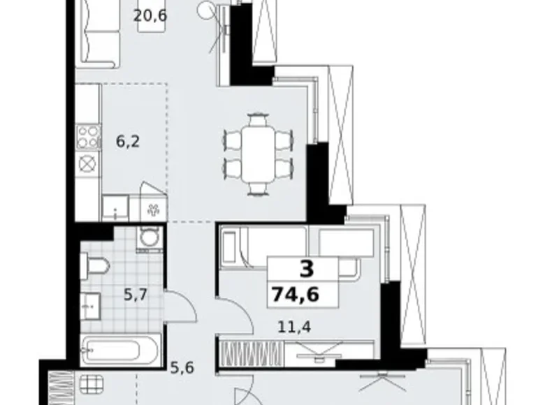Mieszkanie 3 pokoi 75 m² Kommunarka, Rosja