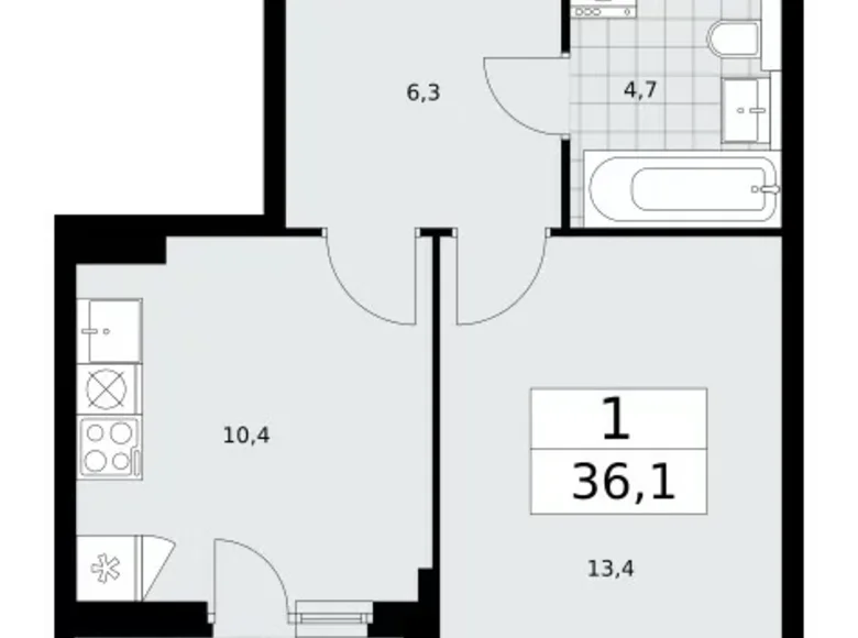 Wohnung 1 zimmer 36 m² Kommunarka, Russland