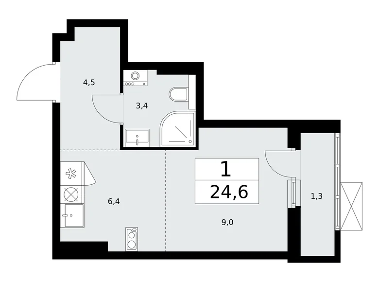 Квартира 1 комната 25 м² район Коммунарка, Россия