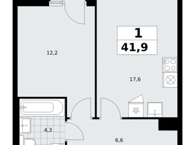 1 room apartment 42 m² Troitsk, Russia