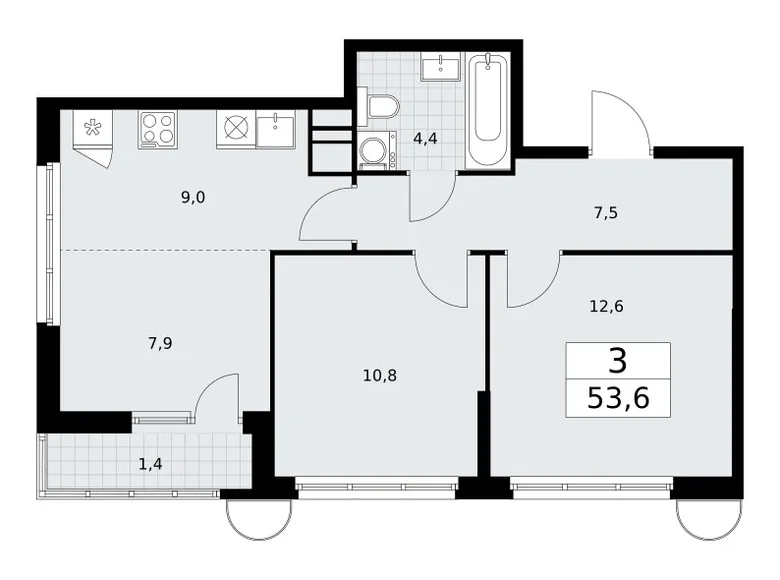 Mieszkanie 3 pokoi 54 m² Wnukowo, Rosja