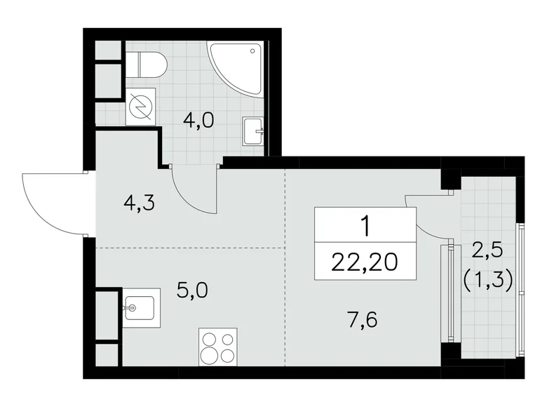 1 room apartment 22 m² Moscow, Russia