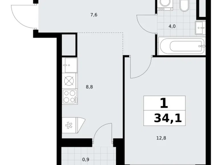 Apartamento 1 habitación 34 m² Vnukovo, Rusia
