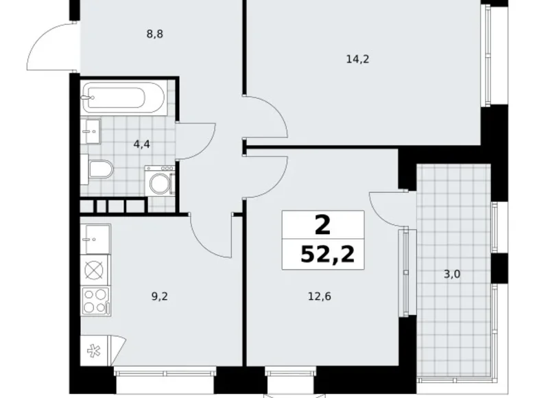 Apartamento 2 habitaciones 52 m² Kommunarka, Rusia
