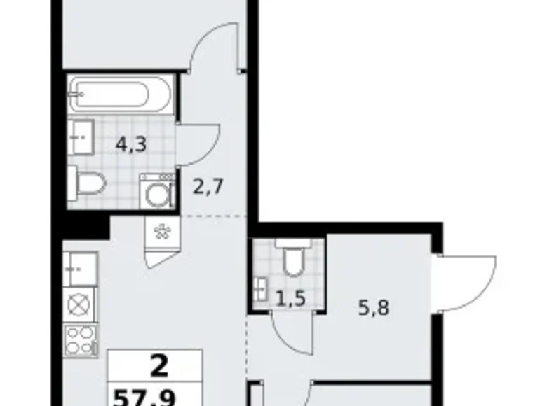 Квартира 2 комнаты 58 м² район Троицк, Россия