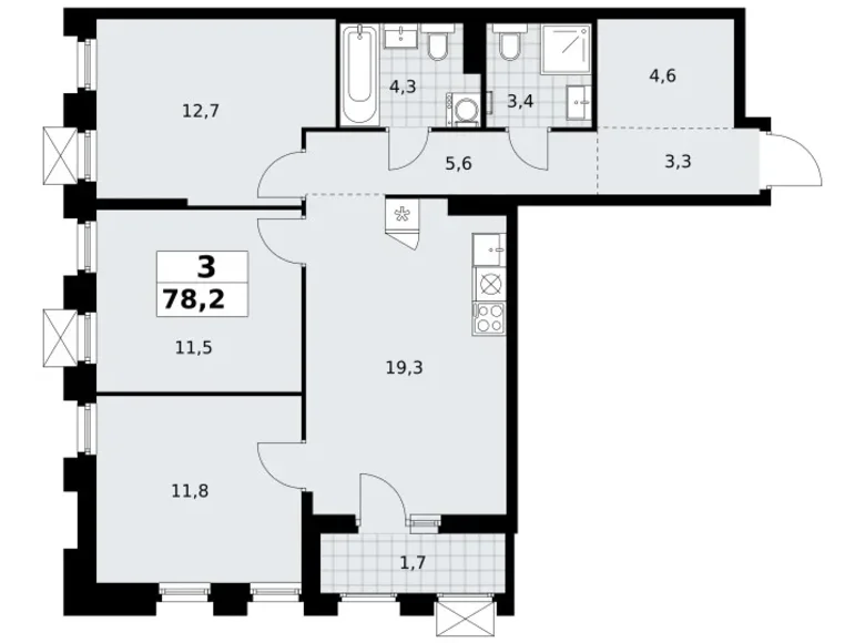 Квартира 3 комнаты 78 м² район Троицк, Россия