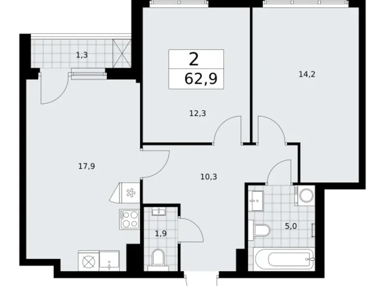 Apartamento 2 habitaciones 63 m² Troitsk, Rusia
