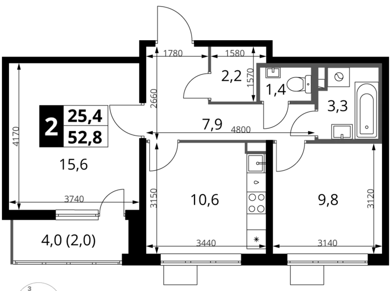 Mieszkanie 2 pokoi 53 m² Leninsky District, Rosja
