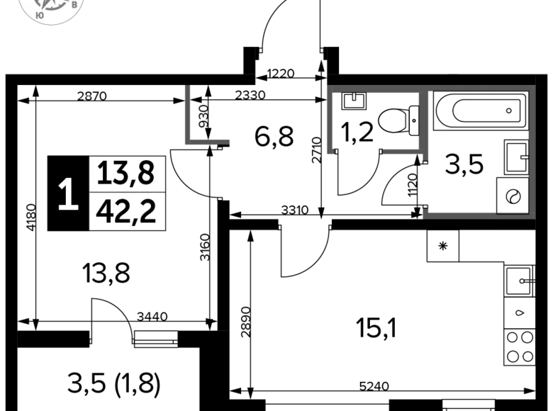 1 room apartment 42 m² Leninsky District, Russia