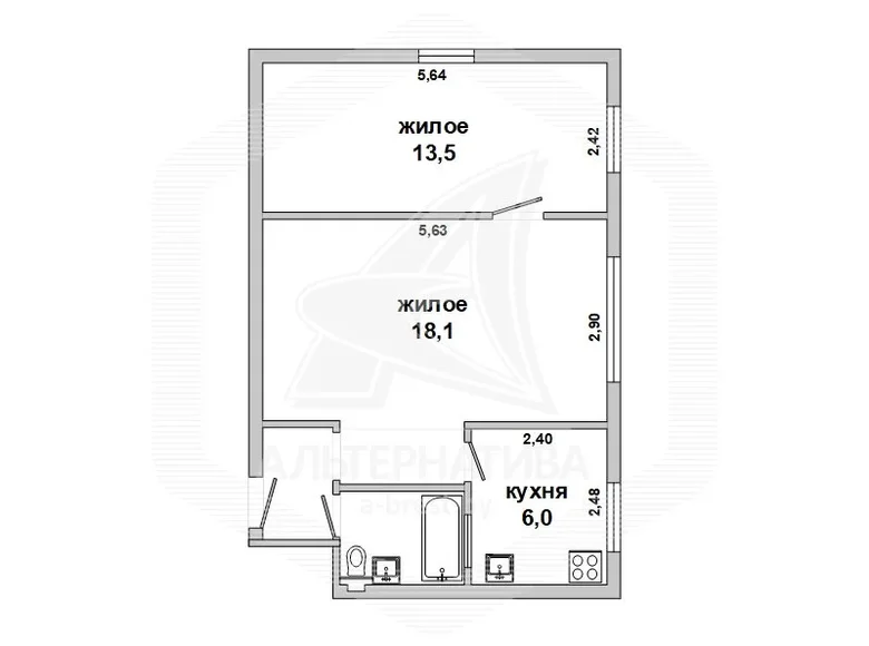 Wohnung 2 zimmer 43 m² Brest, Belarus