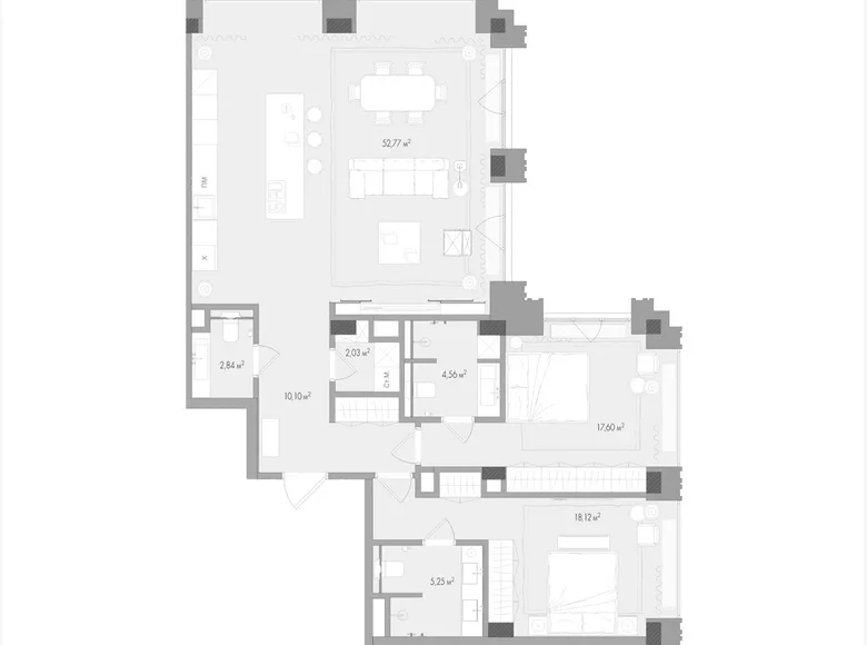 2 room apartment 116 m² Moscow, Russia