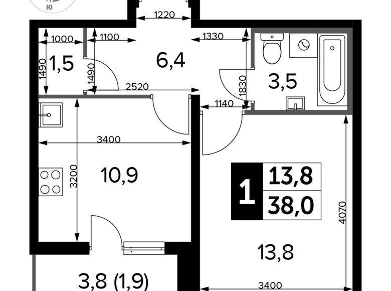 Mieszkanie 1 pokój 38 m² Lubiercy, Rosja