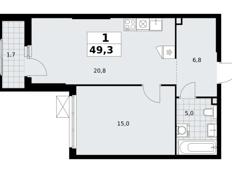 Apartamento 1 habitación 49 m² Troitsk, Rusia